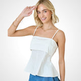 Κλειώ - ΛΕΥΚΟ POPLIN ΤΟΠ PEPLUM ΜΕ ΤΙΡΑΝΤΕΣ