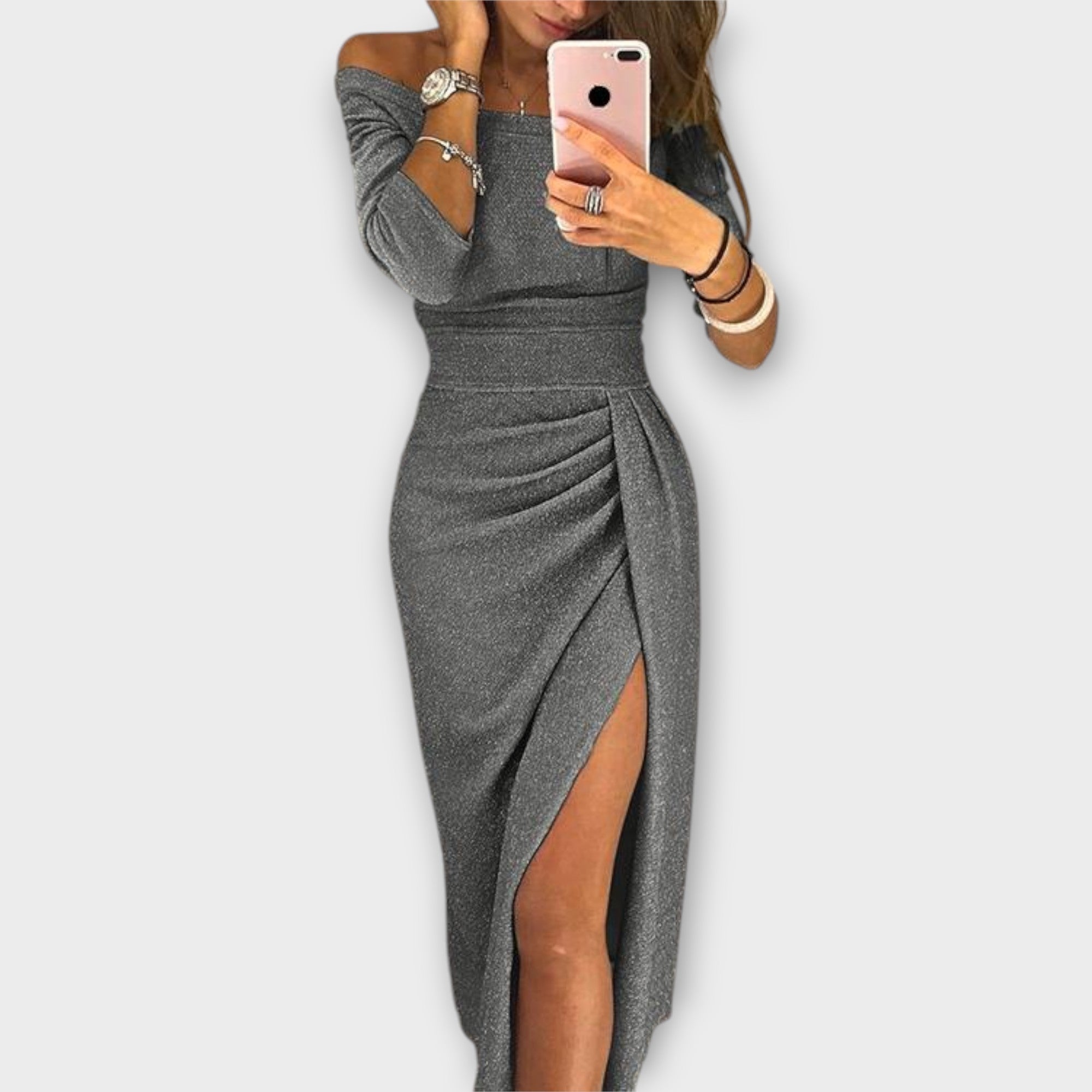 Λένα - Κομψό φόρεμα χωρίς ώμους