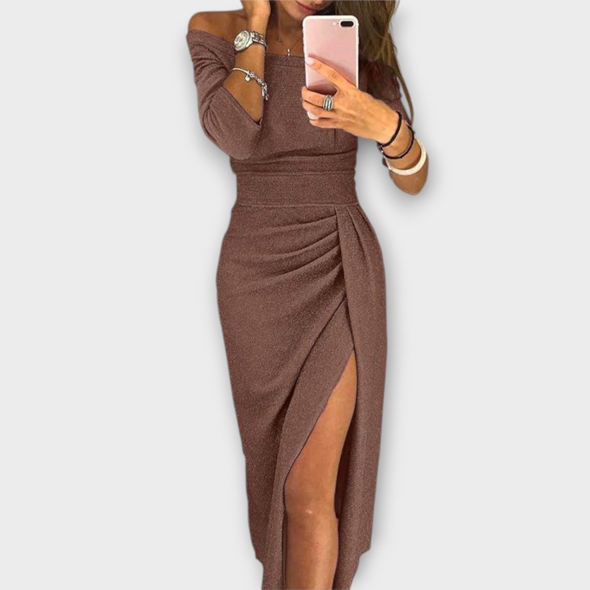 Λένα - Κομψό φόρεμα χωρίς ώμους