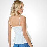 Κλειώ - ΛΕΥΚΟ POPLIN ΤΟΠ PEPLUM ΜΕ ΤΙΡΑΝΤΕΣ